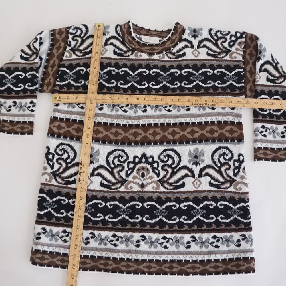 Vintage Brown Black Cabincore Eclectic Grandpa Patterned Knit Sweater L - Picture 3 of 9